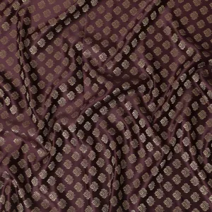 Elegant Maroon and Gold Synthetic Brocade Fabric with Floral Pattern â€“ 140 cm Width-D19380