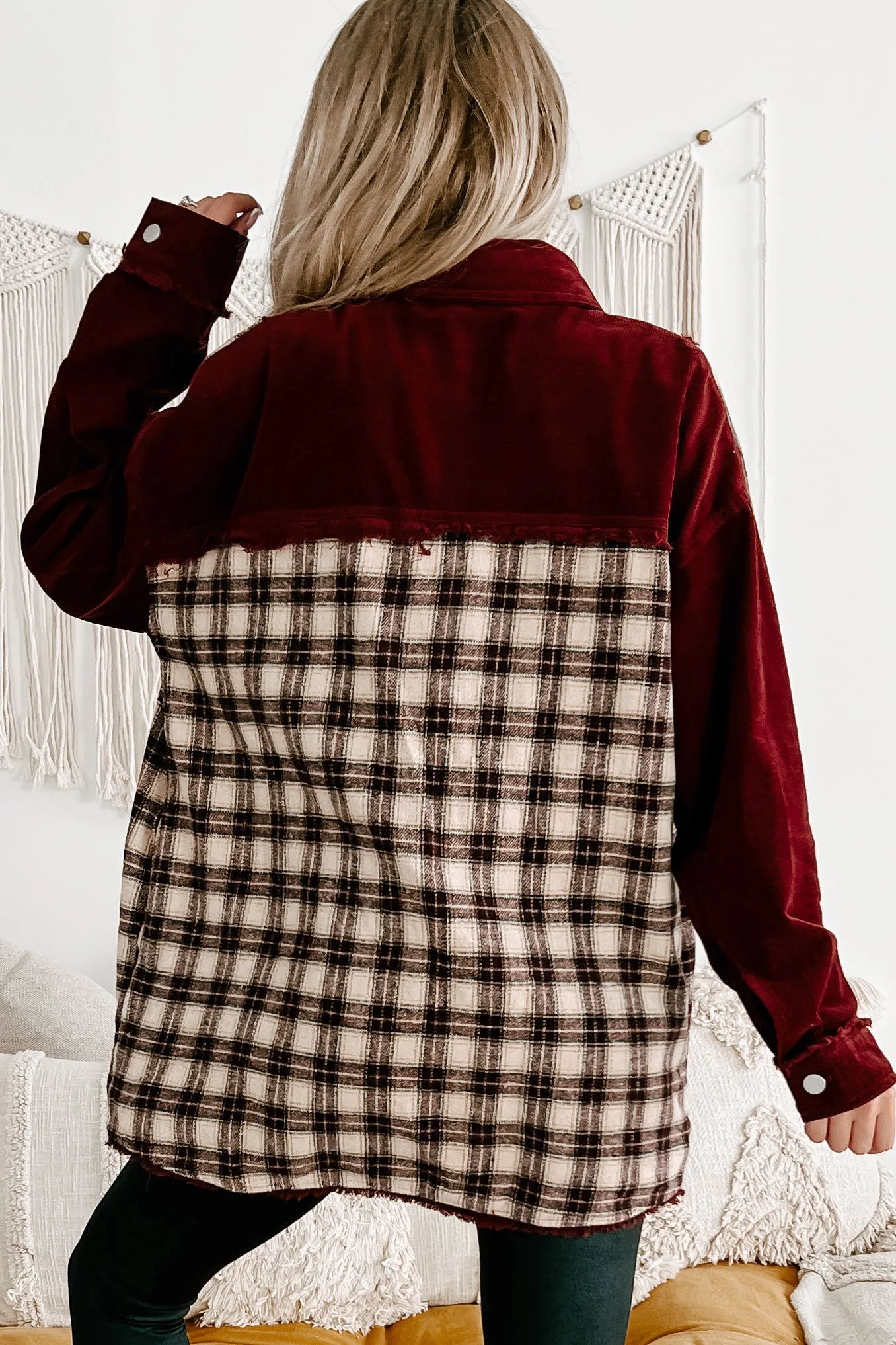 Embracing Change Corduroy/Plaid Shacket (Burgundy Combo)