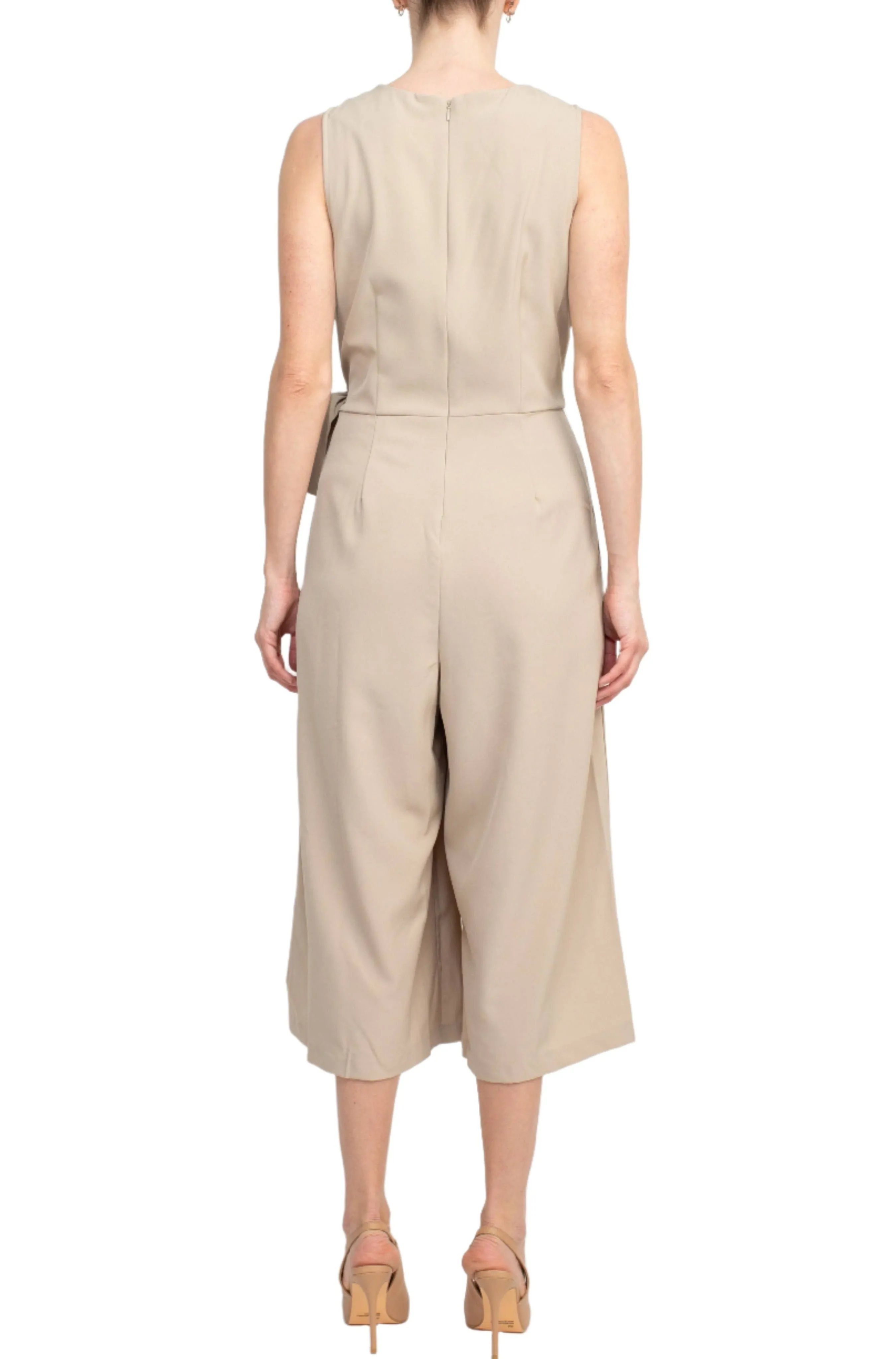 Emma & Michele V-Neck Sleeveless Tie Side Solid Pockets Crepe Jumpsuit