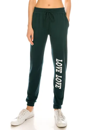 Fleece Jogger Pants - Soft Winter LOVE Printed Pockets Sweatpants