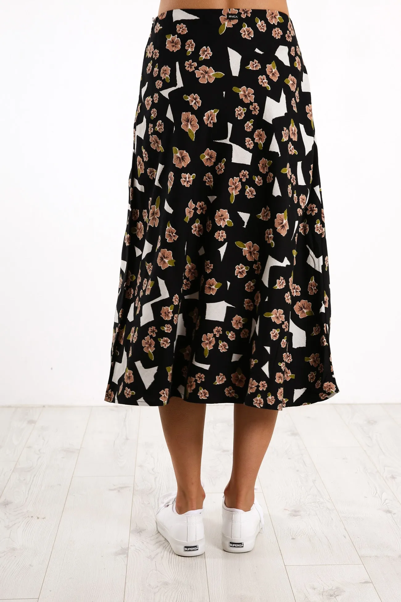 Floral Pop Midi Skirt Black