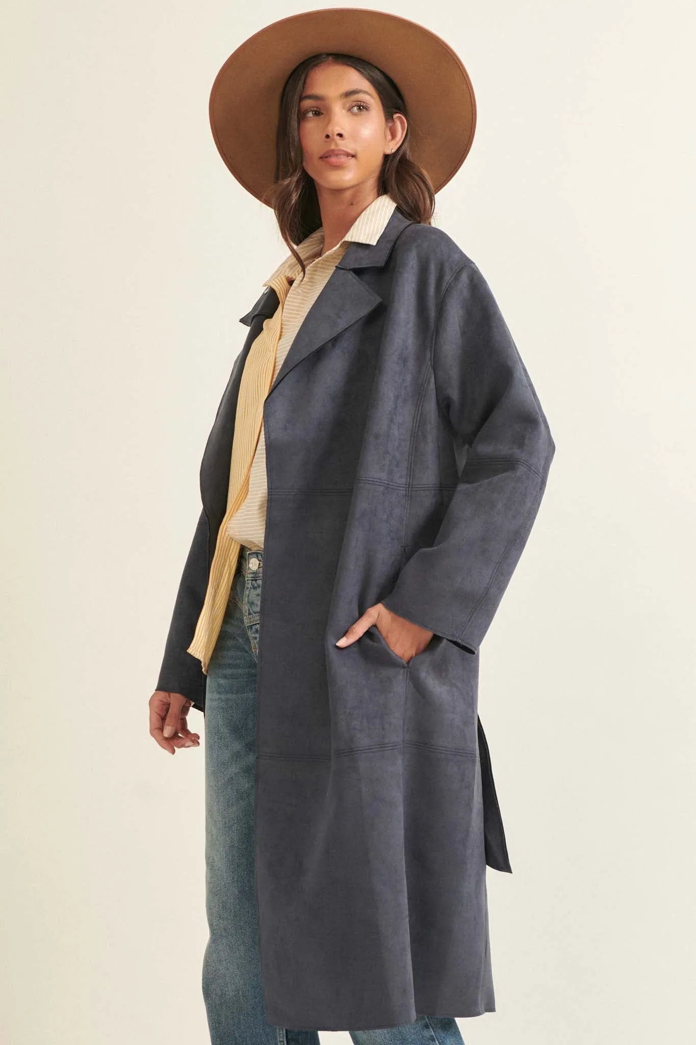 Foreign Affair Vegan Suede Belted Trench Coat