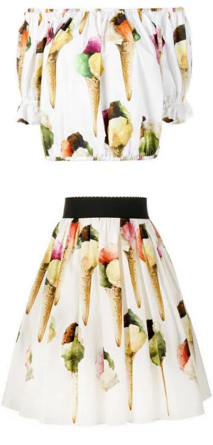 Gelato (Ice Cream) Print Off-the-Shoulder Top & Skirt Set