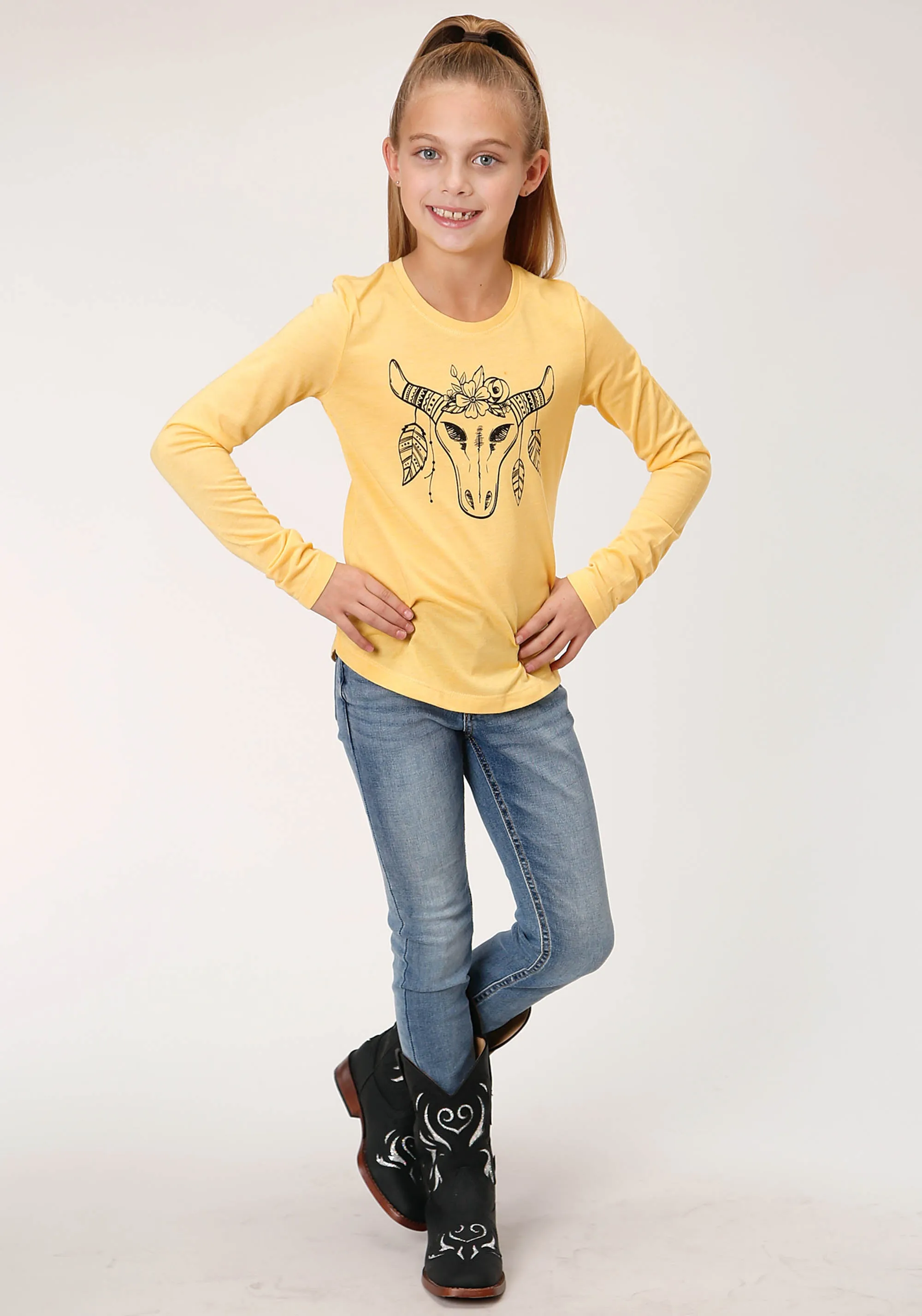 GIRLS LONG SLEEVE KNIT POLY RAYON LONG SLEEVE  SCOOP NECK T T-SHIRT