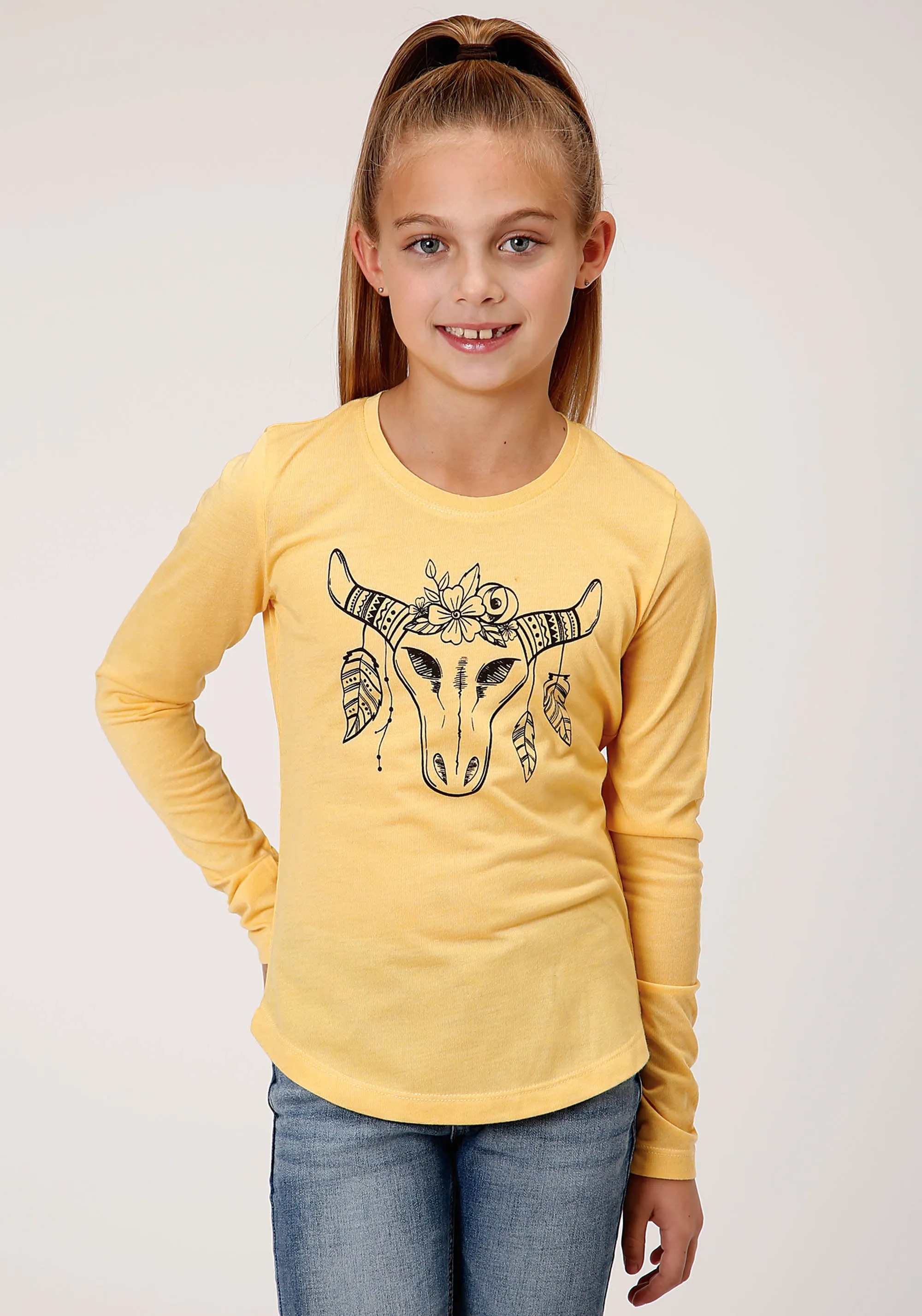 GIRLS LONG SLEEVE KNIT POLY RAYON LONG SLEEVE  SCOOP NECK T T-SHIRT