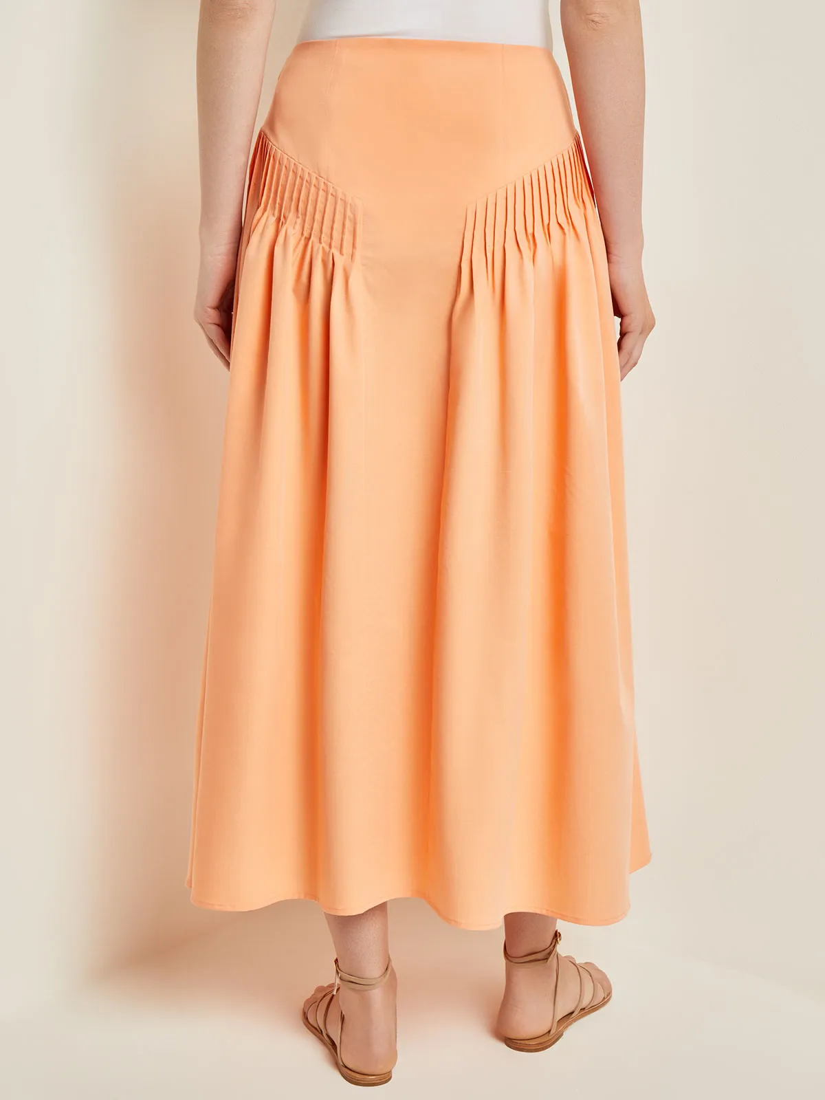 Godet Midi Skirt - Pleated Faux Cupro Silk