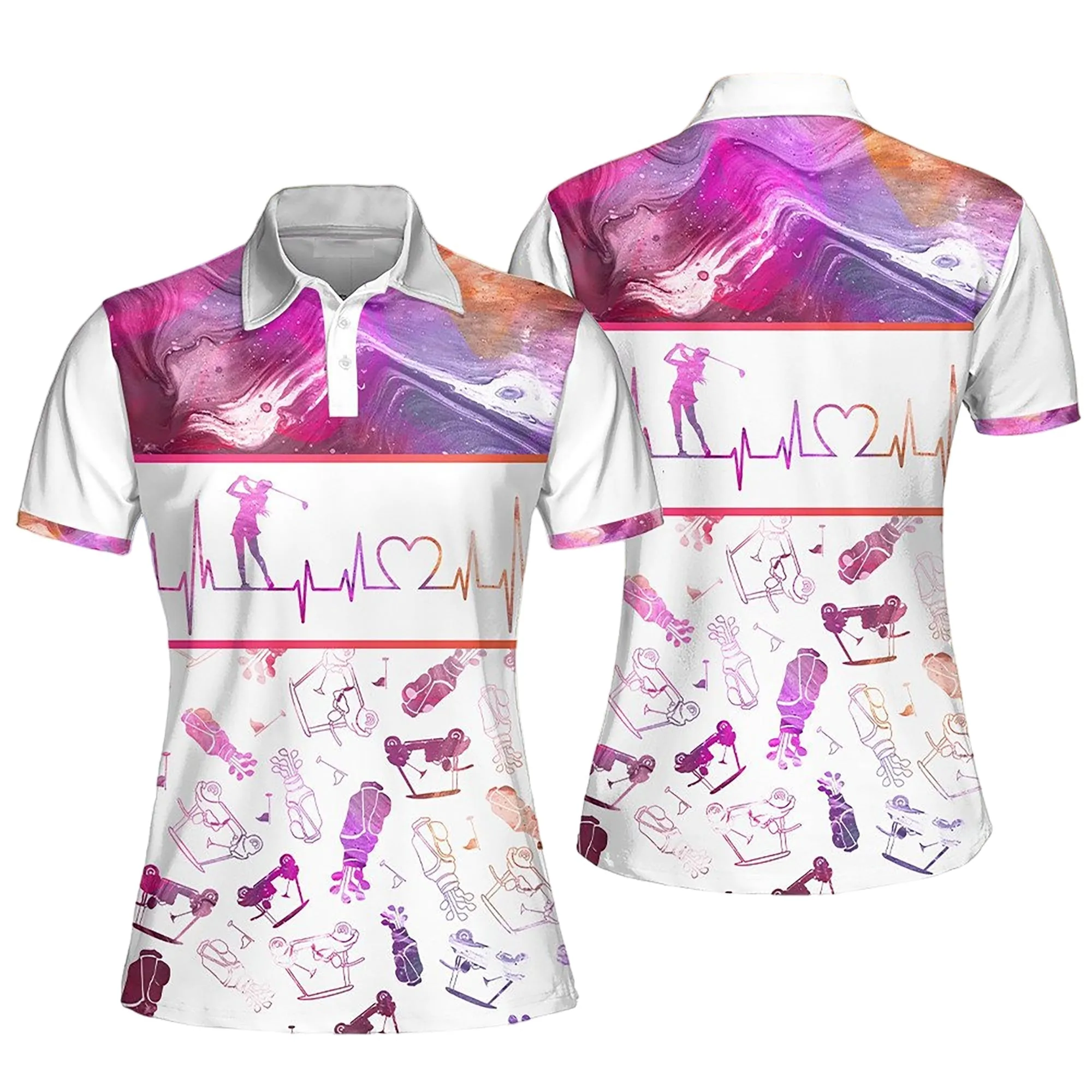 Golf Heart Beat Seamless Marble Purple Sleeveless Polo Shirt or Short Sleeve Polo Shirt