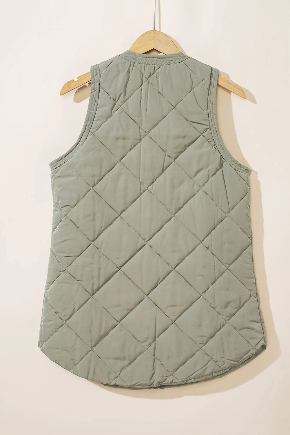 Grass Green Thermal Quilted Pockets Vest Coat