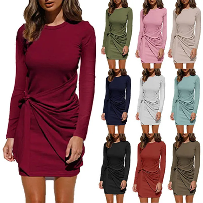 Haute Edition Long Sleeve Tie Waist Bodycon Cocktail Dress