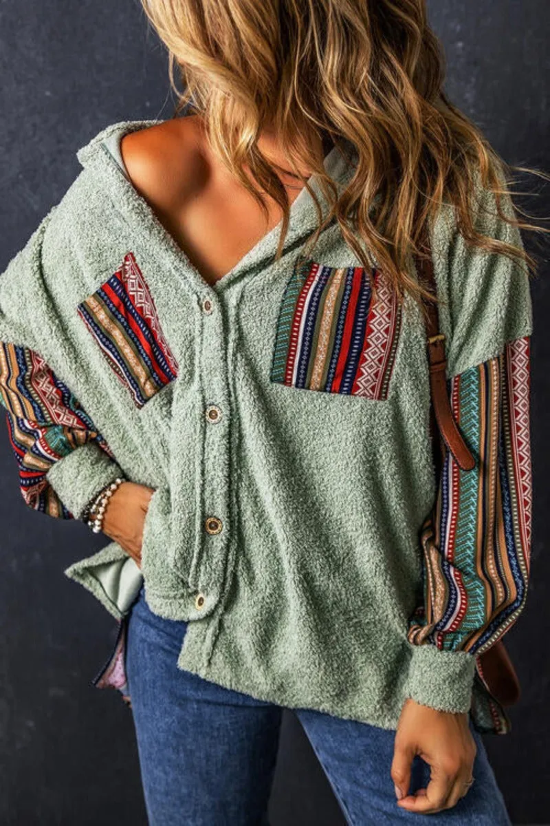 Hit the Trail Serape Button Up Hooded Shacket