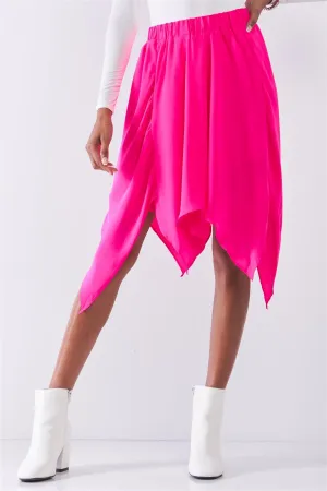 Hot Pink Solid Chiffon High Waist Leafy Midi Skirt /1-2-2-1