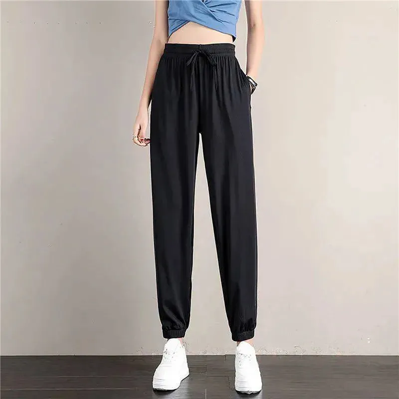 Hot Women's Wide Leg Pants Ice Silk Sweatpants Loose Bunched Feet Loose Leggings Thin Casual Sanitary Elastic Slacks Pants