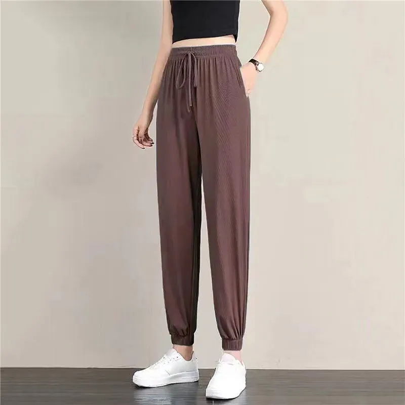 Hot Women's Wide Leg Pants Ice Silk Sweatpants Loose Bunched Feet Loose Leggings Thin Casual Sanitary Elastic Slacks Pants