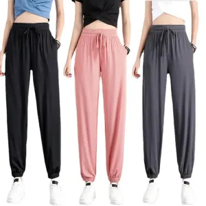 Hot Women's Wide Leg Pants Ice Silk Sweatpants Loose Bunched Feet Loose Leggings Thin Casual Sanitary Elastic Slacks Pants