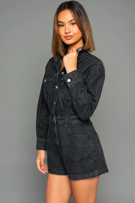 Jada Long Sleeve Denim Romper