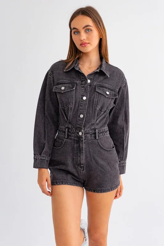 Jada Long Sleeve Denim Romper