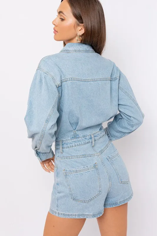 Jada Long Sleeve Denim Romper