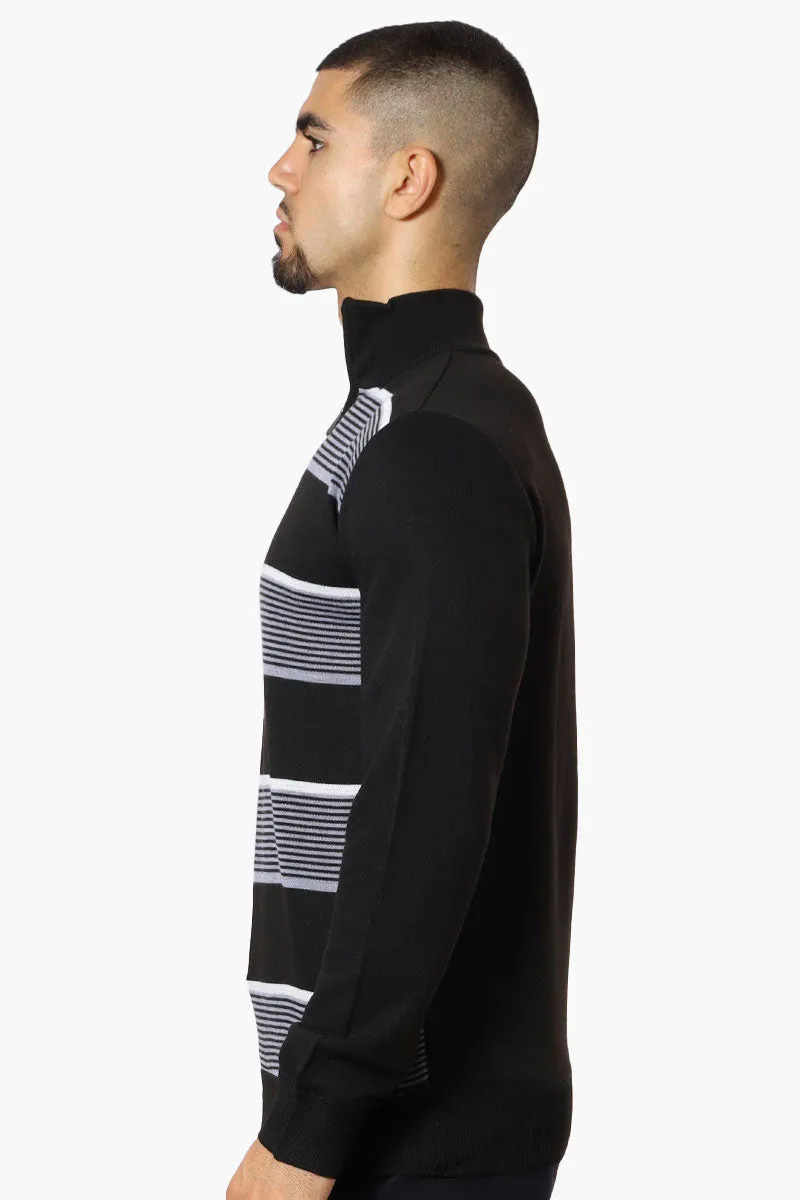 Jay Y. Ko Striped 1/4 Zip Pullover Sweater - Grey