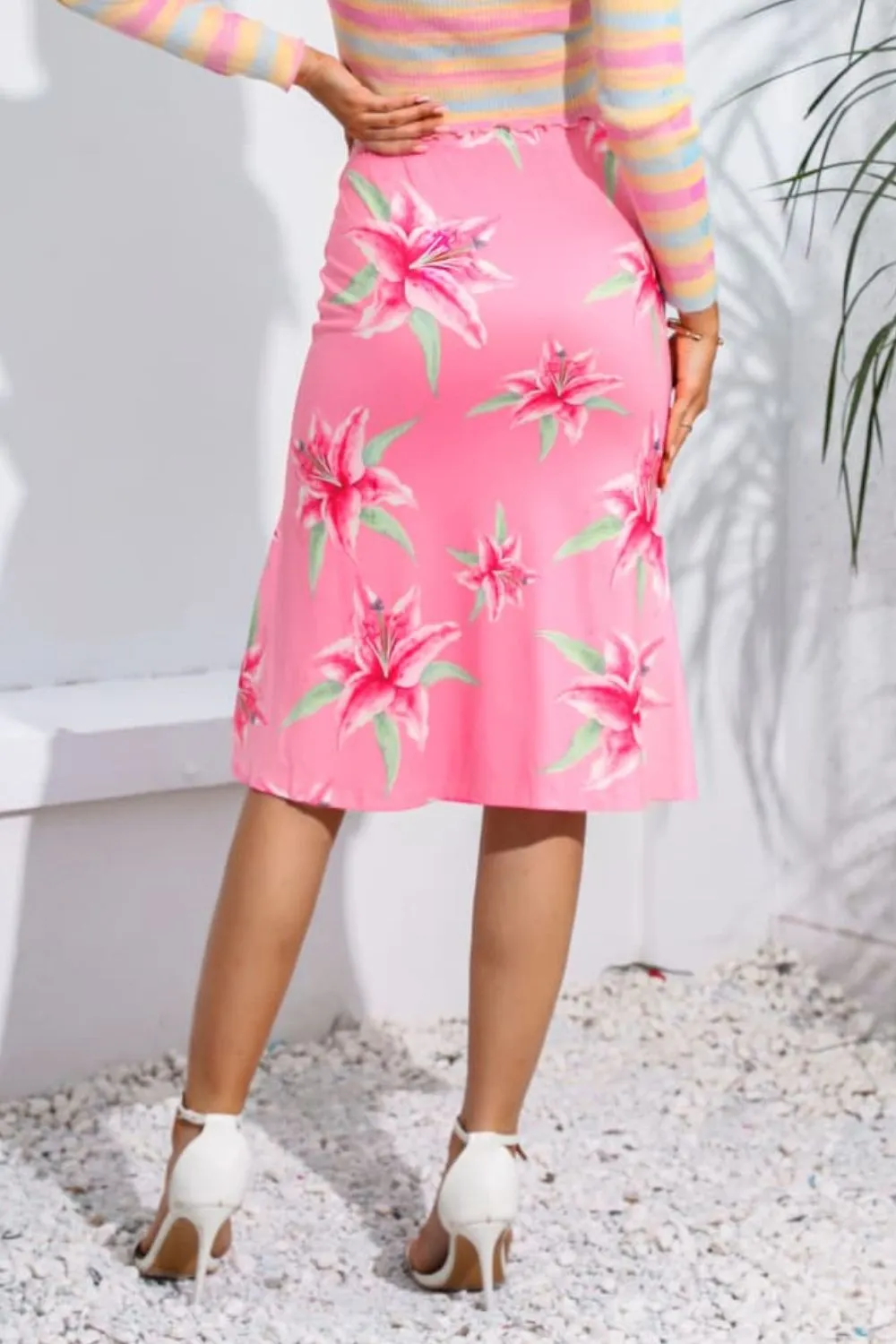 Just Double Tap Floral Print Knee Length Skirt