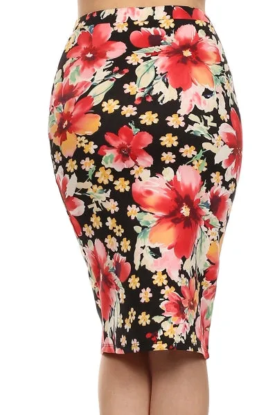 Kinny & Howie Tiki Tropical Viva Las Vegas Floral Print Plus Sizes Pencil Skirt