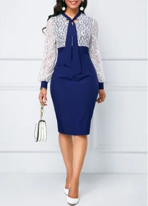 Lace stitching contrast color elegant commuter dress