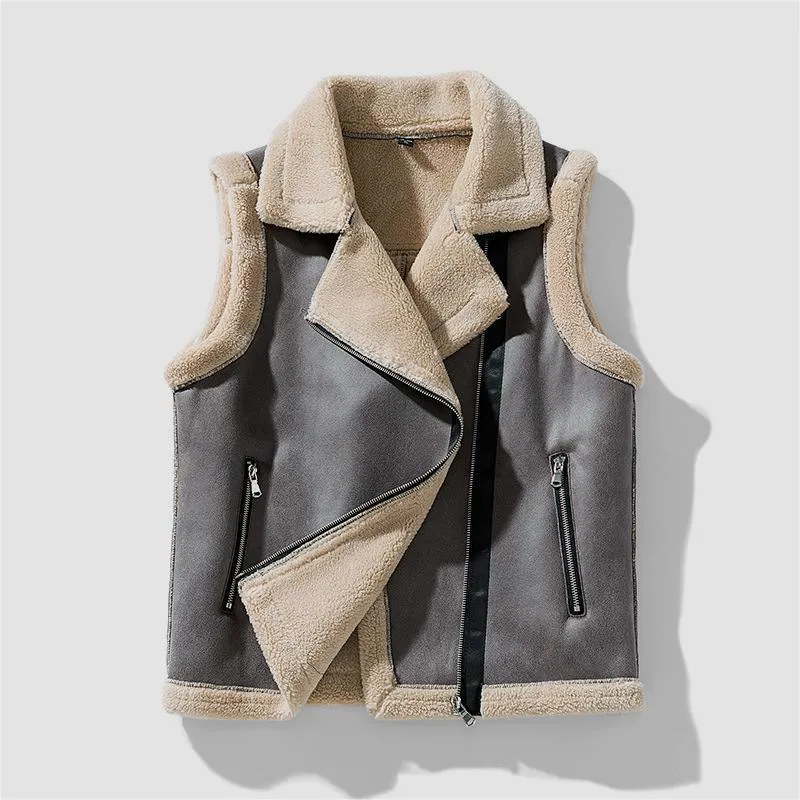 Lambswool Fleece lined Winter Vest Thickened Casual Cardigan