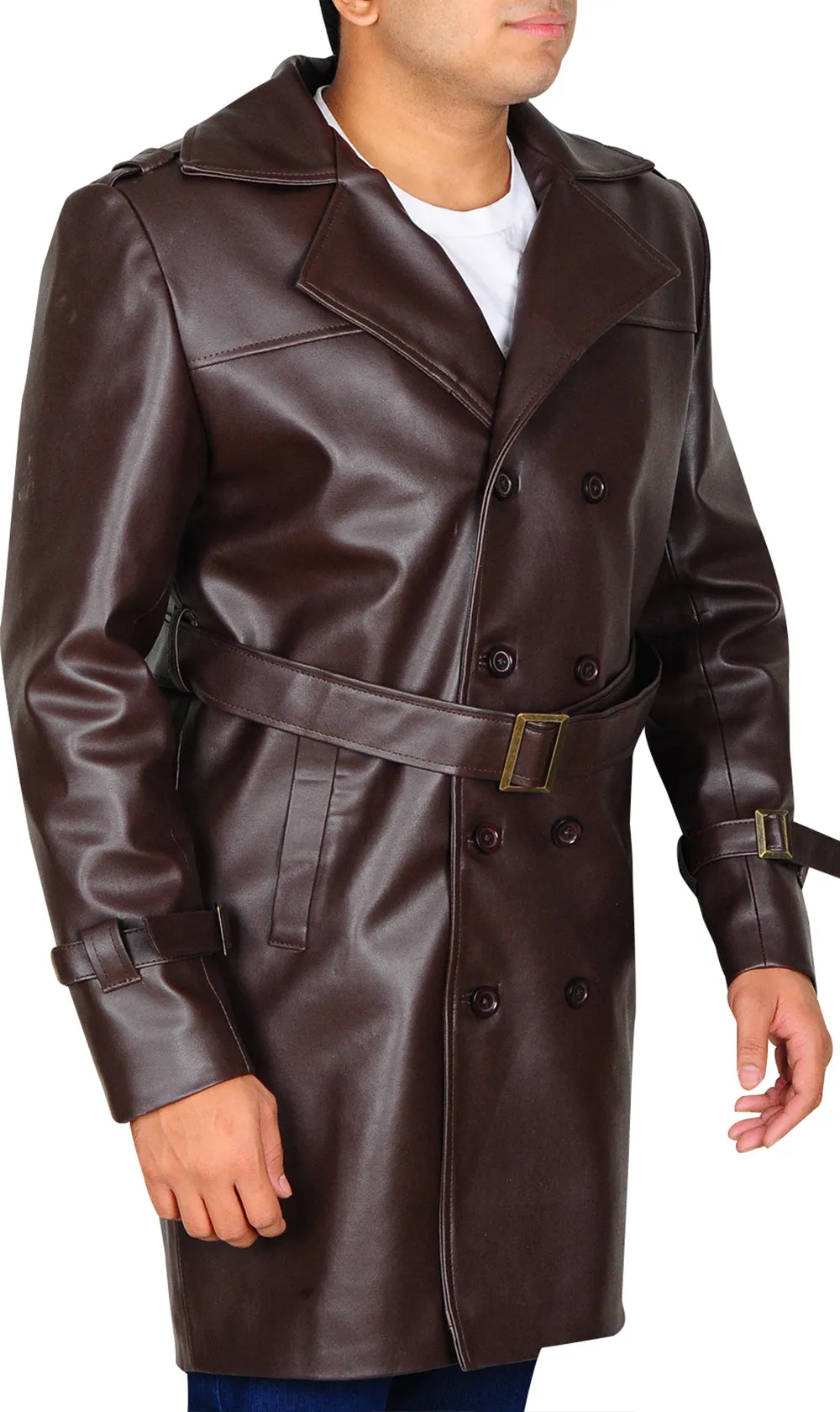 Lapel Collar Brown Trench Coat for Men