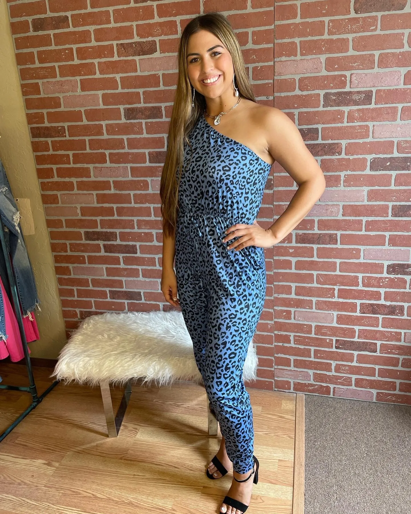 Leopard Print One Shoulder Jumpsuit