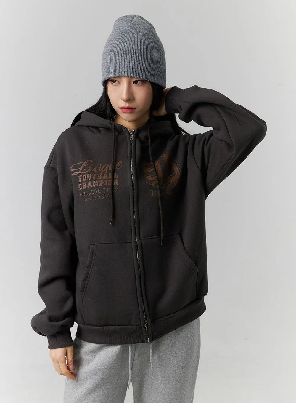 Lettering Graphic Zip-Up Hoodie ID305