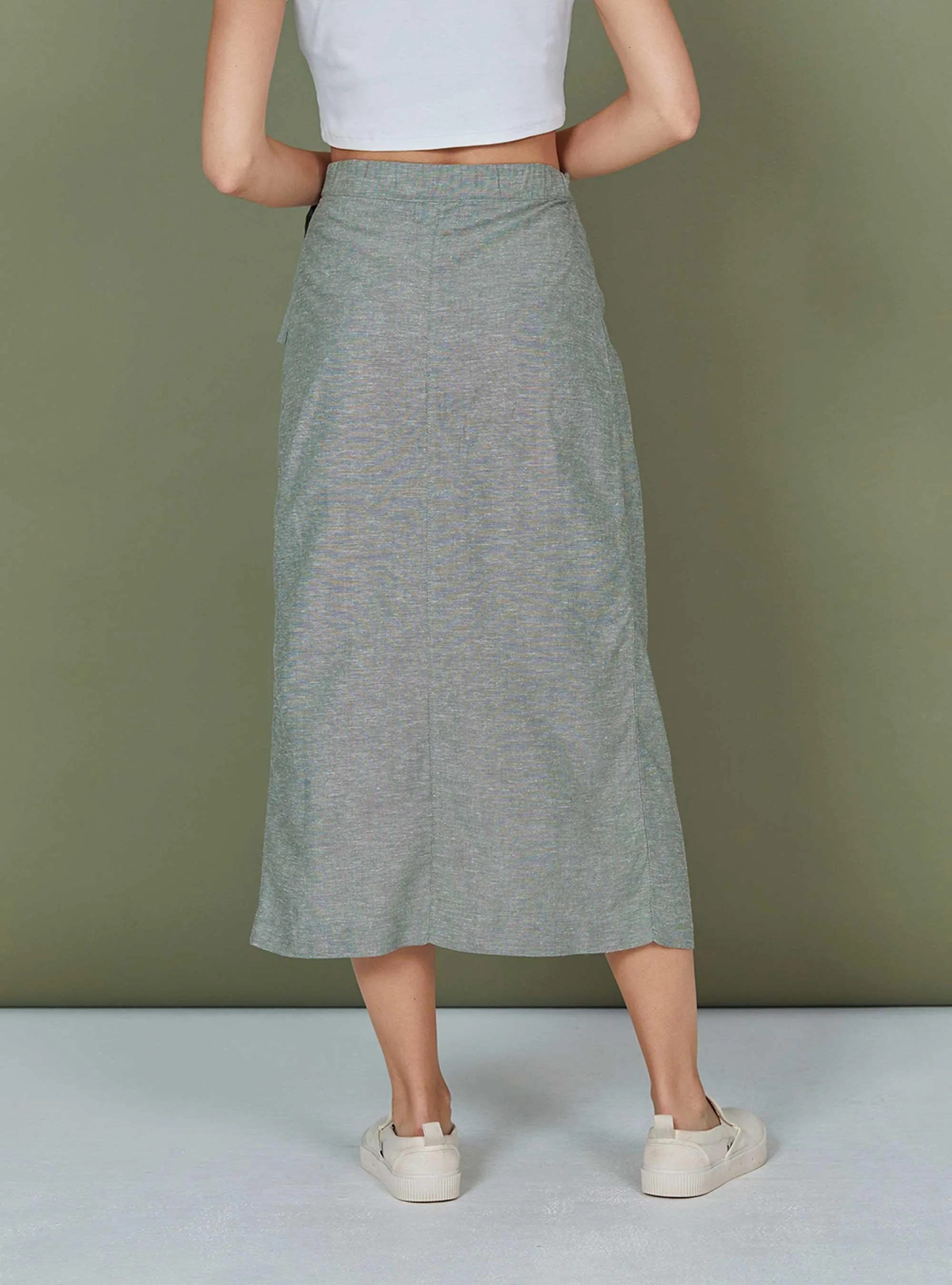 LINEN WRAPOVER MIDI SKIRT