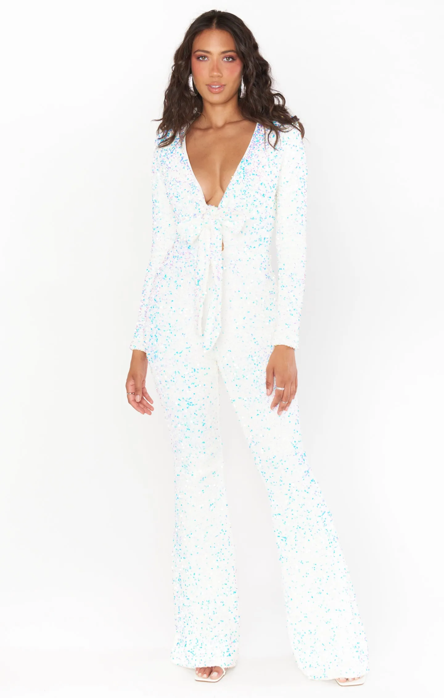 Martina Wrap Jumpsuit ~ White Sparkle Sequin