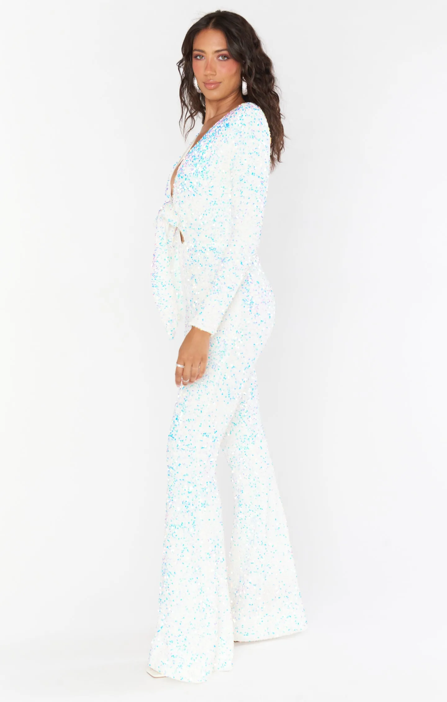 Martina Wrap Jumpsuit ~ White Sparkle Sequin