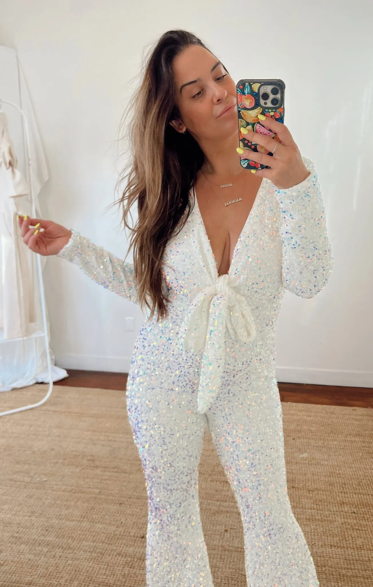 Martina Wrap Jumpsuit ~ White Sparkle Sequin