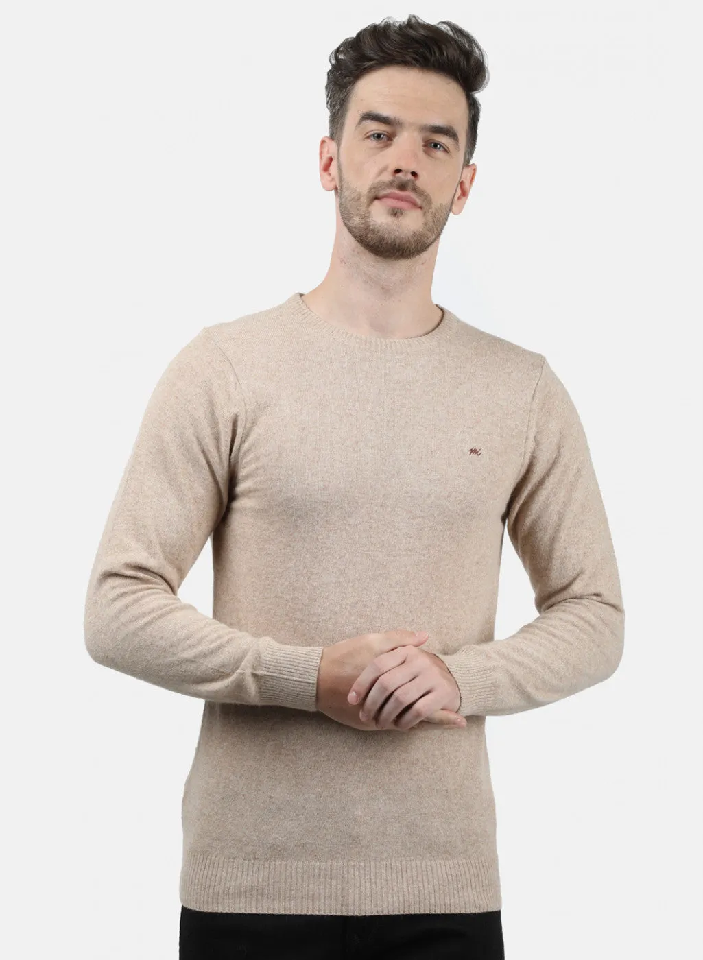 Men Beige Solid Pullover