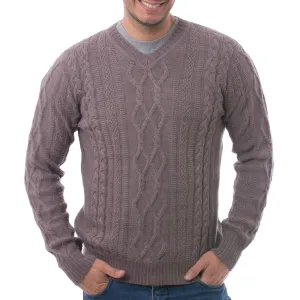 Men's Knit 100% Alpaca Pullover in Dusty Lavender from Peru - Dusty Lavender Style | NOVICA