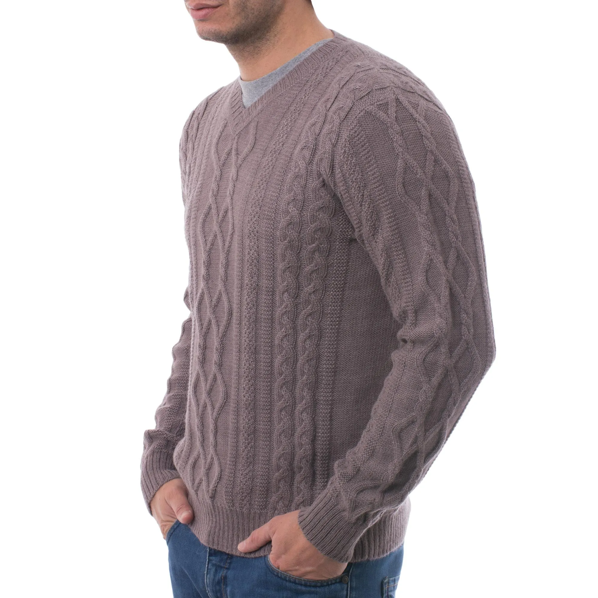 Men's Knit 100% Alpaca Pullover in Dusty Lavender from Peru - Dusty Lavender Style | NOVICA