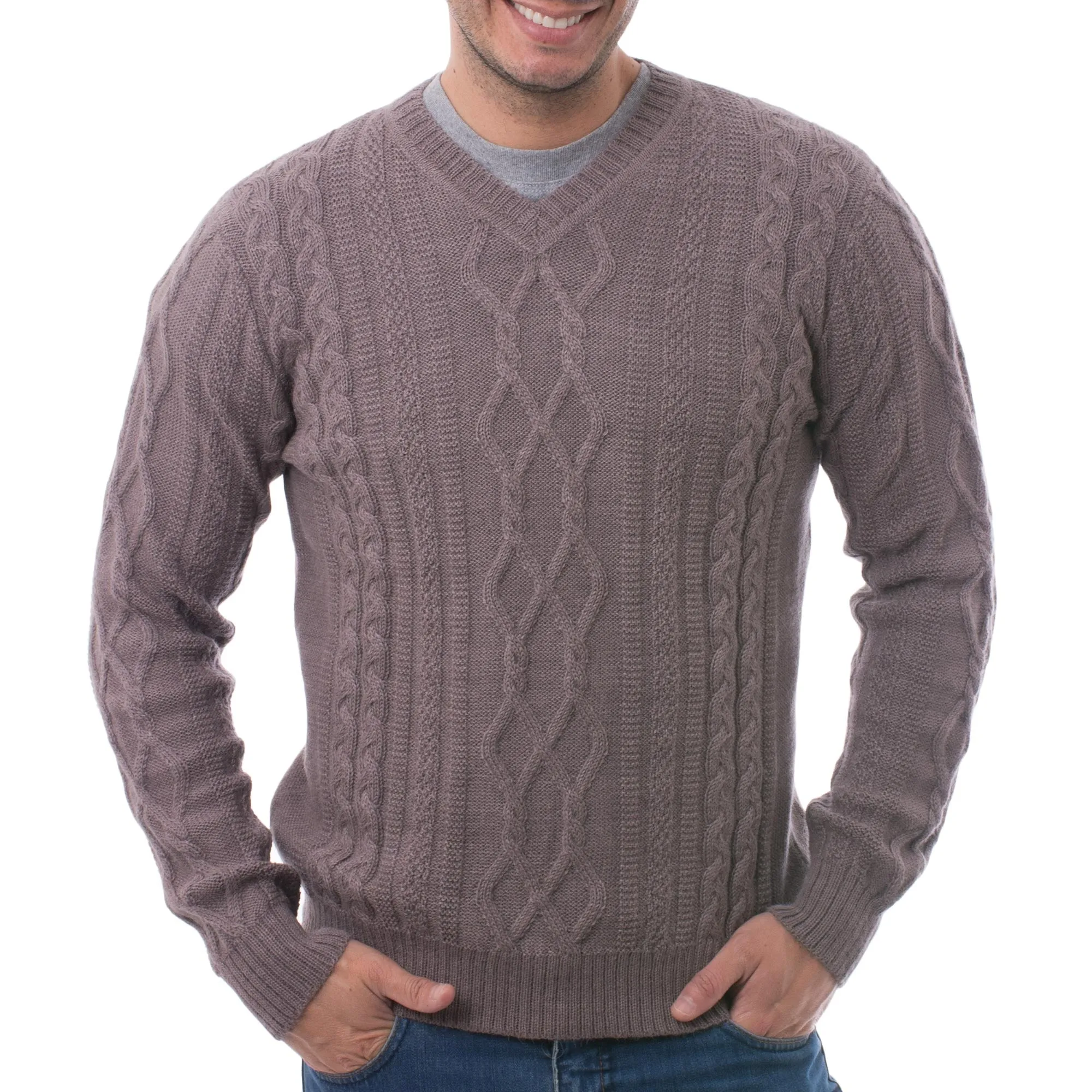 Men's Knit 100% Alpaca Pullover in Dusty Lavender from Peru - Dusty Lavender Style | NOVICA