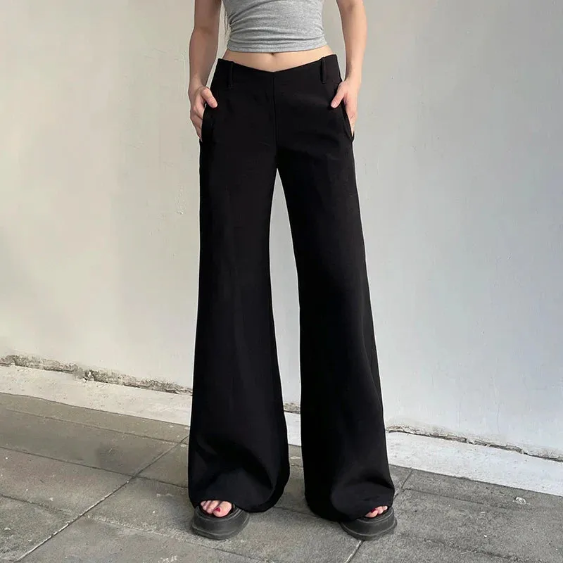 Metaversmall Casual Black Low Rise Women Pants Basic Straight Leg Streetwear Korean Fashion Office Suit Trousers Ladies Sweatpants