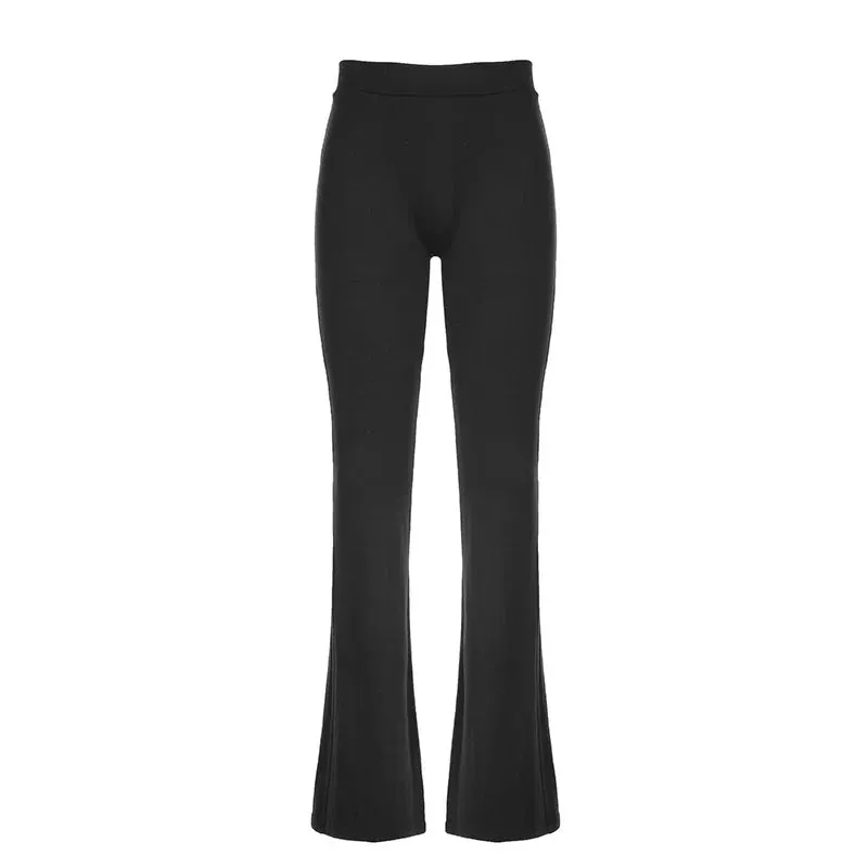 Metaversmall Casual Folds Black Skinny Gym Women Pants Streetwear Basic Flared Trousers High Waist Yoga Sweatpants Elastic Bottoms