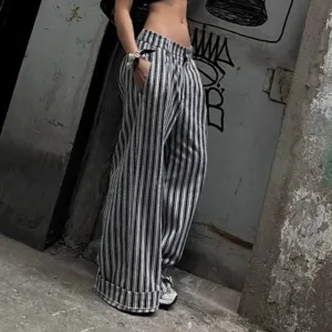 Metaversmall Streetwear Striped Straight Leg Women Trousers Casual Basic Office Ladies Chic Pants Full Length Contrast Sweatpants