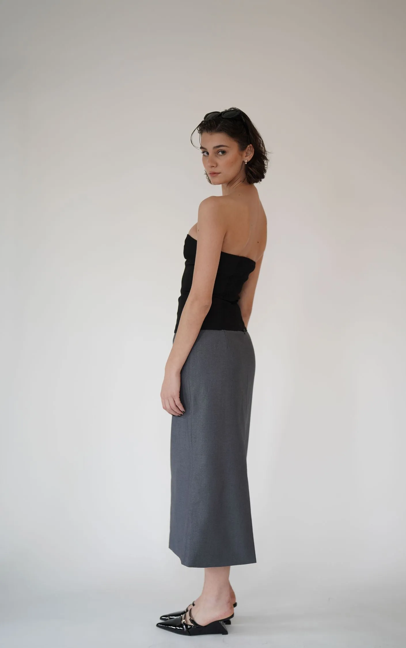 Midi Grey Pencil Skirt