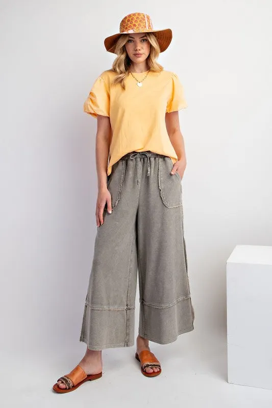 MINERAL WASHED TERRY KNIT PALAZZO PANTS - ASSORTED COLORS