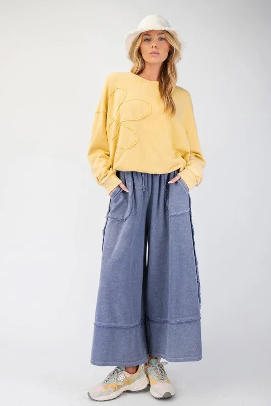 MINERAL WASHED TERRY KNIT PALAZZO PANTS - ASSORTED COLORS