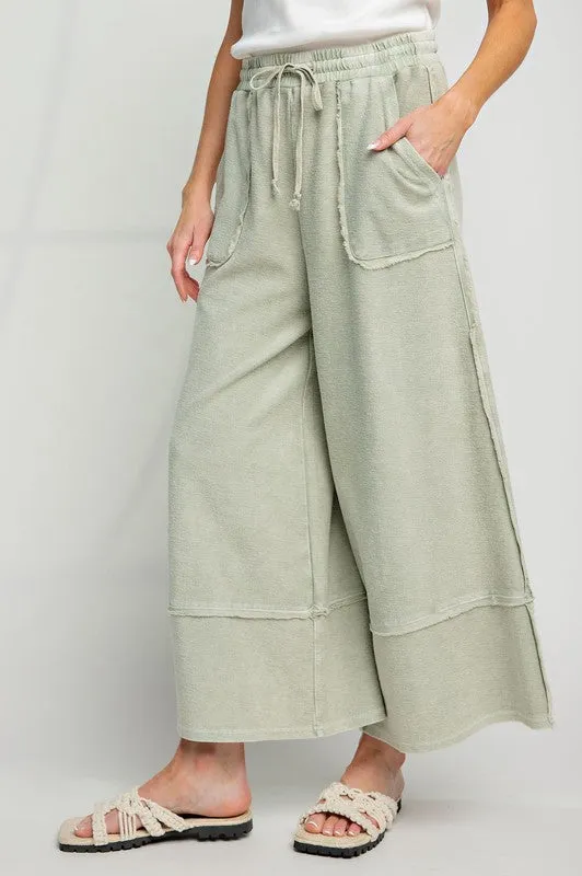 MINERAL WASHED TERRY KNIT PALAZZO PANTS - ASSORTED COLORS