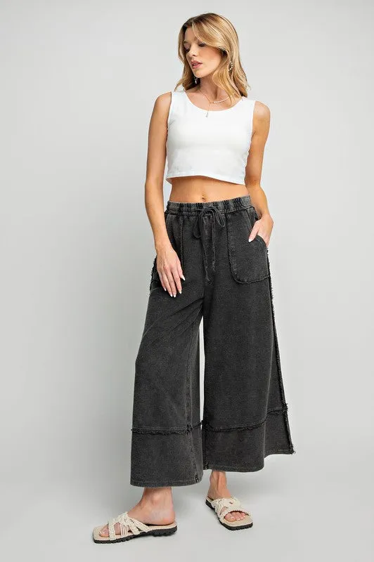 MINERAL WASHED TERRY KNIT PALAZZO PANTS - ASSORTED COLORS