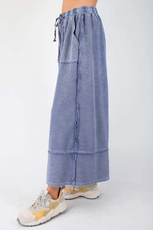 MINERAL WASHED TERRY KNIT PALAZZO PANTS - ASSORTED COLORS