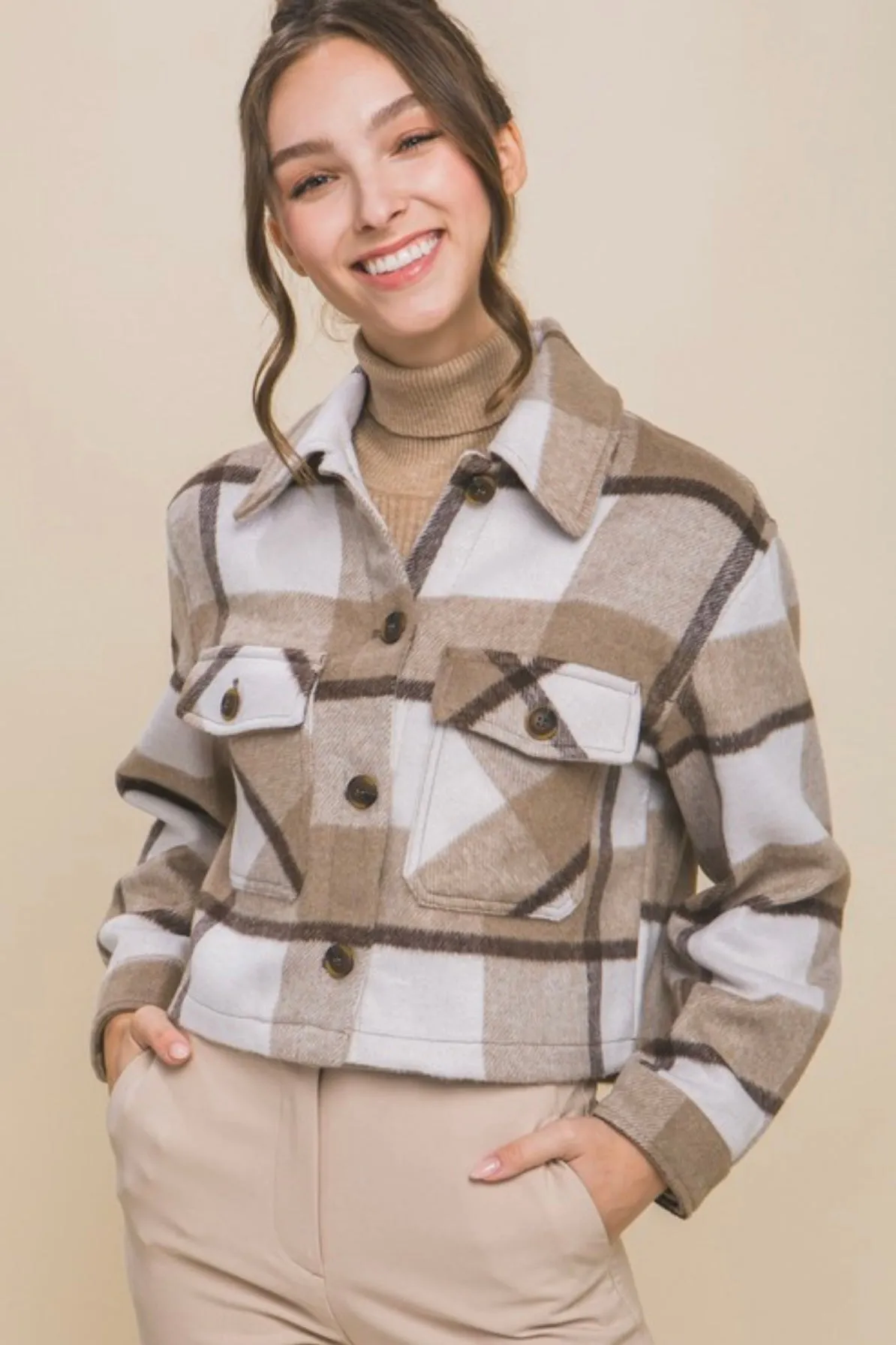 Mocha Plaid Cropped Shacket