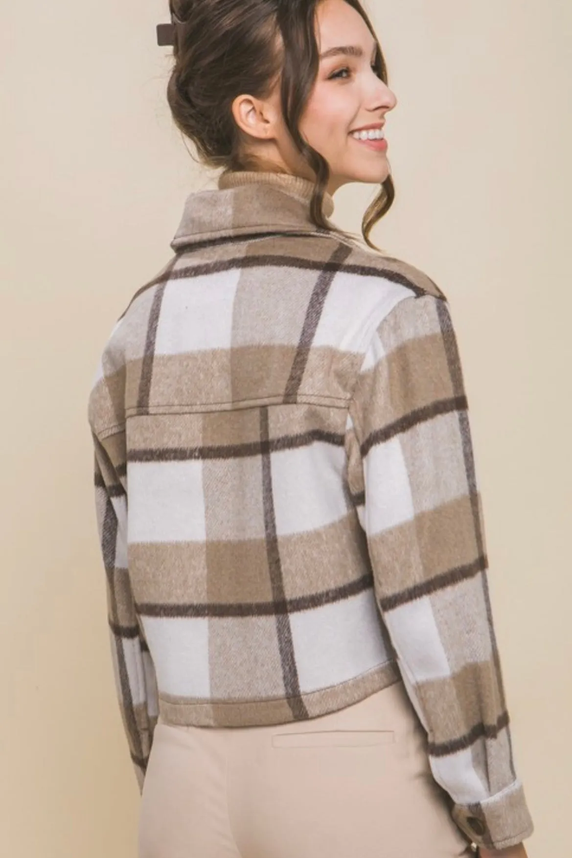 Mocha Plaid Cropped Shacket