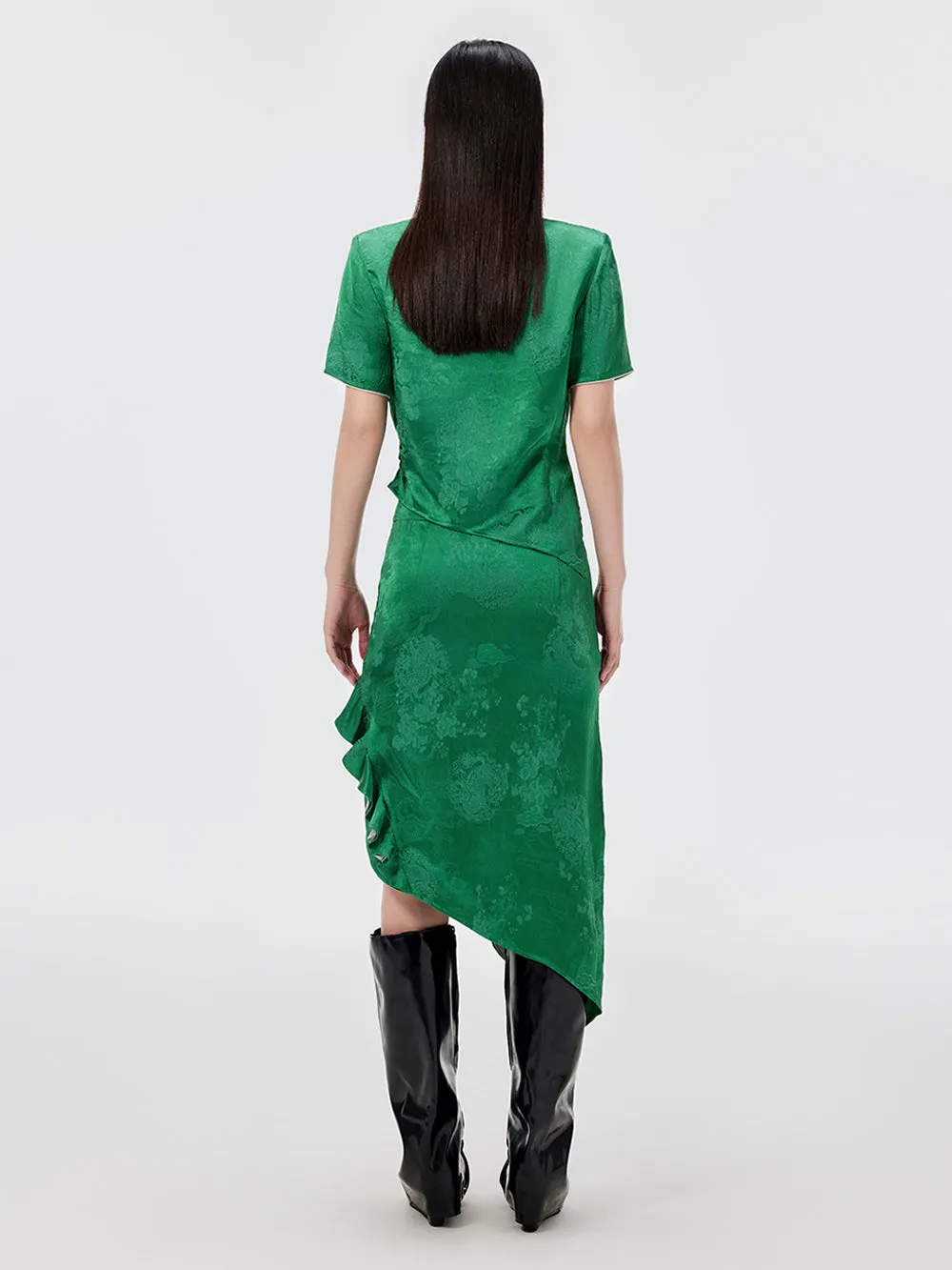 MUKZIN Green Irregular Lace Slim Midi Skirt