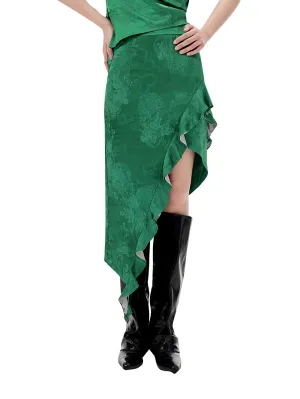 MUKZIN Green Irregular Lace Slim Midi Skirt